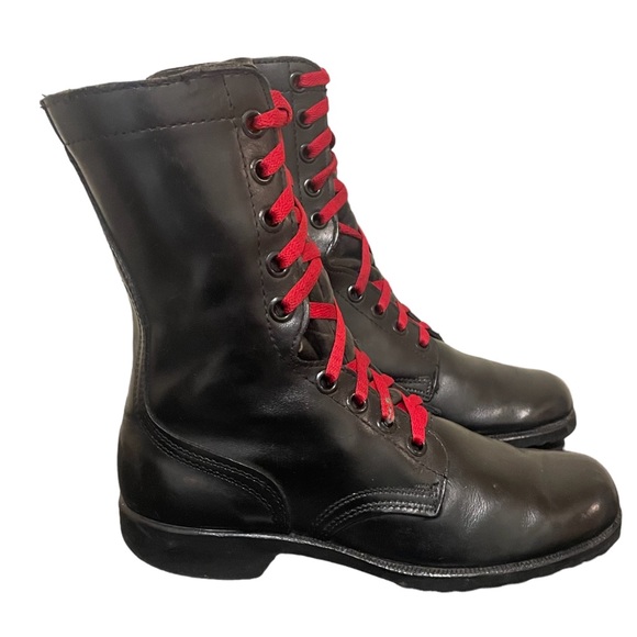 1990s Vintage Black Leather Military Jump Boots-US Men Size